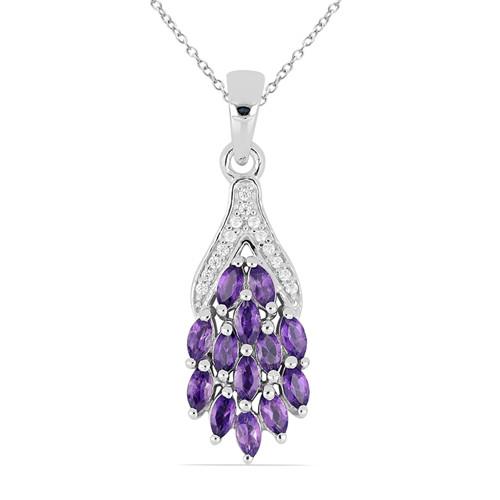 1.04 CT AFRICAN AMETHYST STERLING SILVER PENDANTS WITH WHITE ZIRCON #VP019956